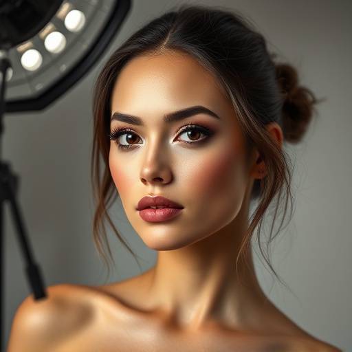 Ensaio fotogr√°fico de uma modelo em est√ºdio, com ilumina√§√£o profissional e maquiagem impec√°vel, realizado pelo Est√ºdio Luz & Cor.